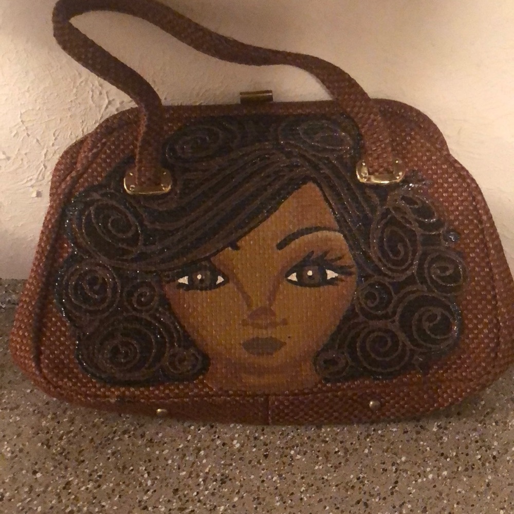 Handmade & Handpainted Black Girl Rattan purse